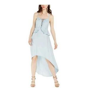 Guess Boho Peplum Lace Up Light Wash Dress NWOT